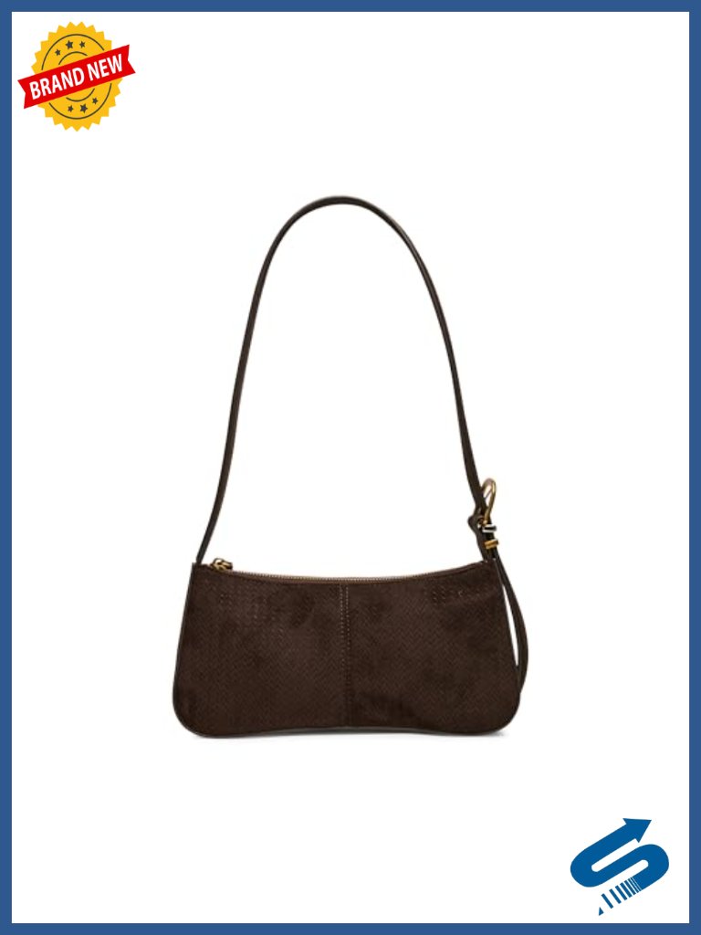 Faux Suede Shoulder Bag With Adjustable Strap And Zipper Closure